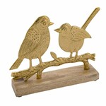 Dekorace na podstavci Ptáčci na větvi, zlatá, 24x5x15,8cm (DOPRODEJ)|Ego Dekor