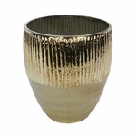 Svícen s vroubky na čajové svíčky, skleněný, zlatá, 14x4,5x11,5cm * (DOPRODEJ)|Ego Dekor