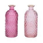 Vase Bottle, glass, pink/gold, 5.5x5.5x16.5cm, package contains 2 pieces! (SALE)|Ego Decor