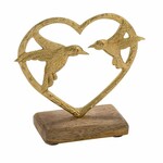 Aluminum heart with Vögel auf, Holzsockel, gold, 13.3x5x14.6c (SALE)|Ego Dekor