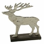 Dekorácia jeleň na drevenom podstavci, hliníkový, strieborná 14x5x18cm *|Ego Dekor