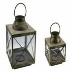 Metal lantern with glass, gold with antique patina, 27.5x27.5x40cm, S2|Ego Dekor