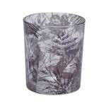 Glass candlestick Leaves, grey/purple, 7x8.5cm|Ego Dekor