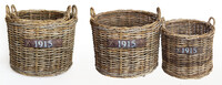 Basket on wheels, rattan, diameter 62x55/51x49cm, S2|Van Der Leeden 1915